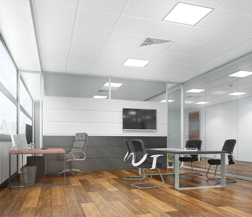 plafonds démontables, en dalle, de différentes tailles, différentes formes et différentes finitions dotés de luminaires et climatisation adaptés - AG Concept basée à Blagnac